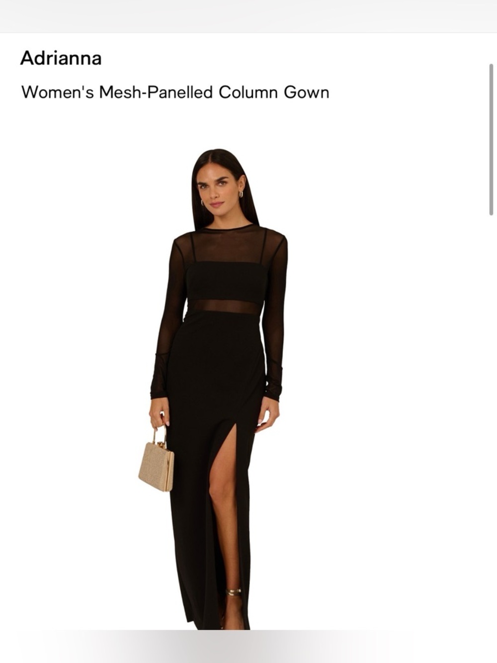 Adrianna Papell Black Long-Sleeve Mesh Panel Column Gown-Wedding guest